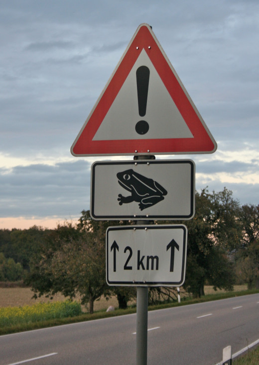 Actual warning sign on two-lane highway in Germany
