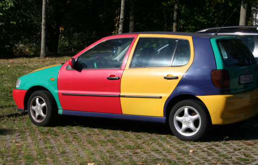 Multi-colored car in front of art studio - Ettlingen,Germany