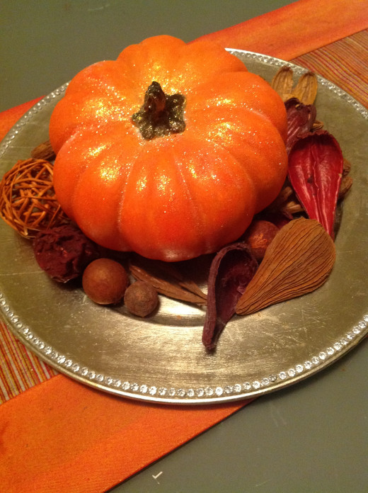 Here is one of the miniature pumpkins decorated for Halloween.