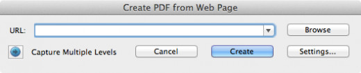 Figure 1: Create PDF from Web Page window
