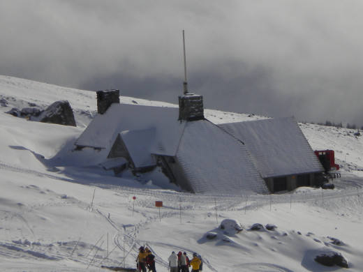 Back view of Timberline Lodge.