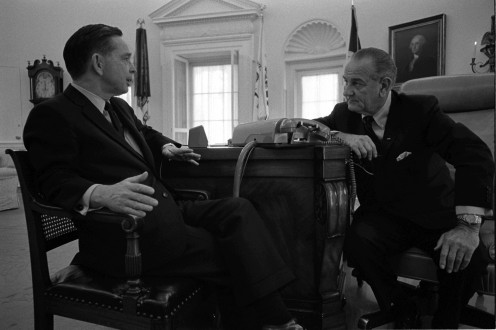 Carl Albert (left) with President Lyndon Johnson