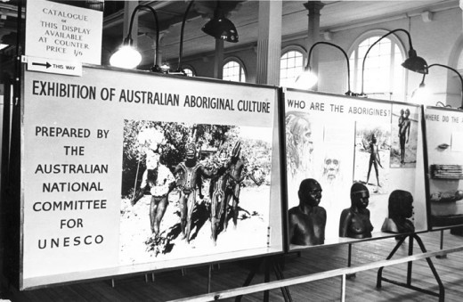 Panel from the Exhibition of Australian Aboriginal Culture,  Queensland Museum, Brisbane, Autumn of 1959.