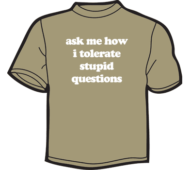 T-shirt: Ask me how I tolerate stupid questions (image source: www.noisebot.com)