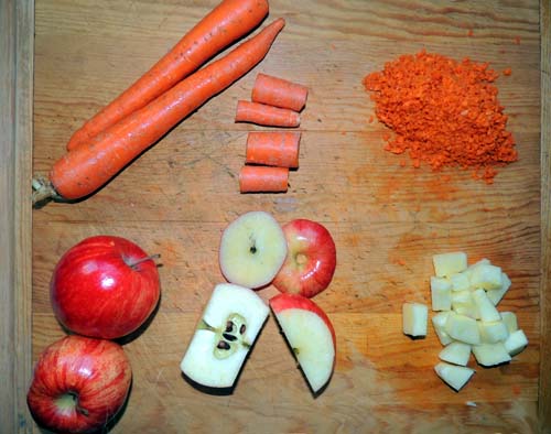 left to right, top to bottom, carrot and apple prep
