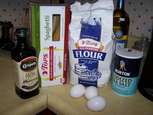 Ingredients assembled in preporation to make the pasta.