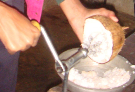 Scrape fresh coconut meat