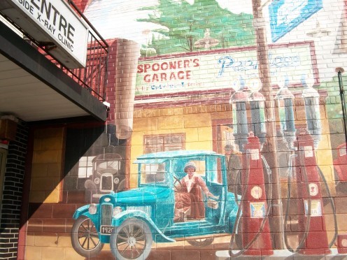 Mural, recalling Spooner's Garage, 2348 Kingston Road, Scarborough, Ontario