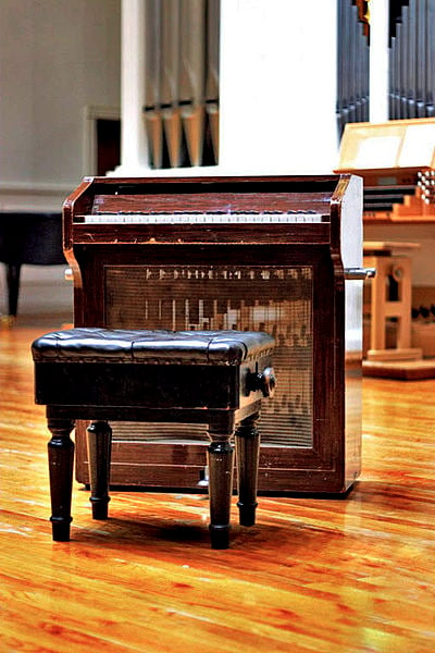 The celesta, a new instrument. Tchaikovsky used in his music for "The Sugar Plum Fairy."