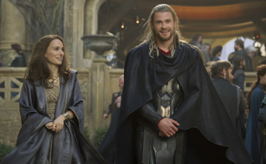 Chris Hemsworth as Thor & Natalie Portman as Jane Foster in Thor: The Dark World