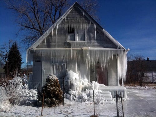 This house on Detroit's East Side is covered in ice by two artists every winter as an arts attraction. A related film has been completed with help from Kickstarter crowdfunding.