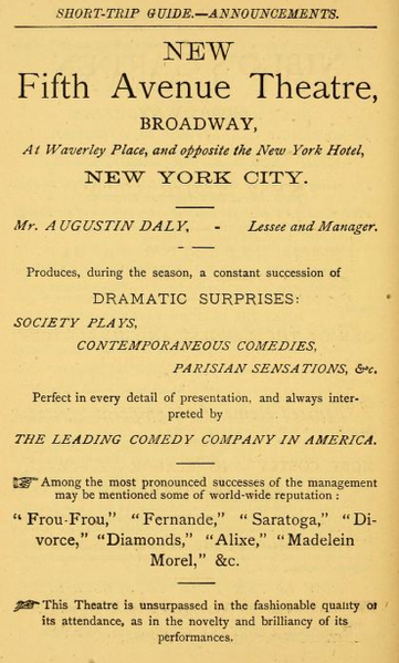 Broadway theatre advertisement from 1873