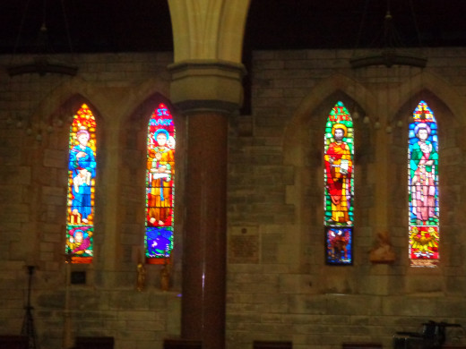 Stained glass windows inside St. Peter's church