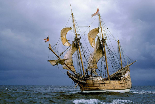 This is a replica of 'The Duyfken' that discovered Australia. This authentic replica really sails.