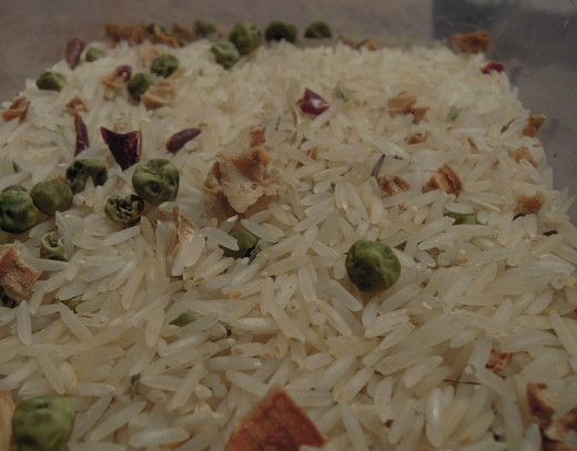 Homemade herby rice mix with dried vegetables.