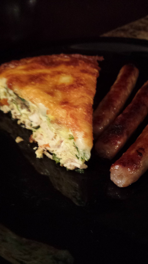 Turkey, Spinach, and Mushroom Frittata Served with Sausage Links