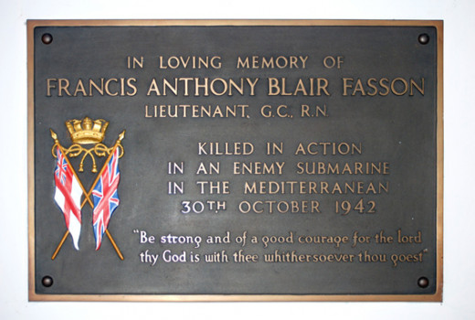 Memorial plaque in honour of First Lt Fasson 