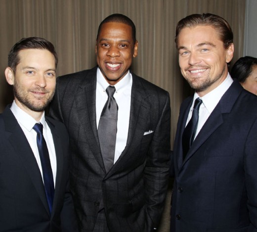 Carey Mulligan, Jay Z and Leonardo DiCaprio all dressed in suite and ties