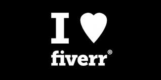 I Love fiverr.com poster in black and white with love as a heart symbol - online services for making and saving money as a small business owner