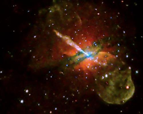Image of Galaxy Centaurus A and the effects of the super massive black hole at its centre