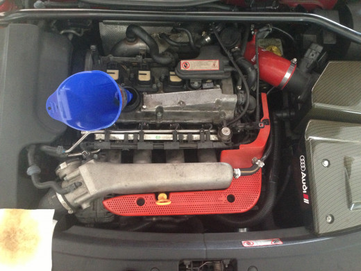 You should know your engine-oil capacity if attempting a top-down oil change, but definitely know "how much" before pouring the new stuff in!