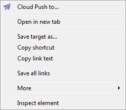 The Maxthon Cloud Browser context menu when activated over a link.