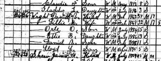 A lucky find, as this misspelling made it almost impossible to locate this Wright family on the 1900 census for many years.