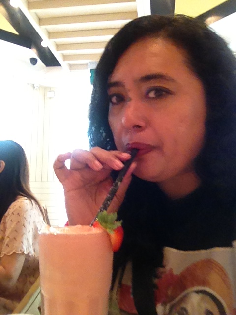 Enjoying my Strawberry shake