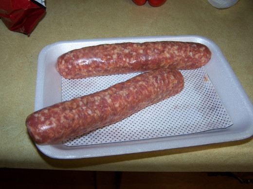 Sausage before I remove the casings. two are equal to one pound.
