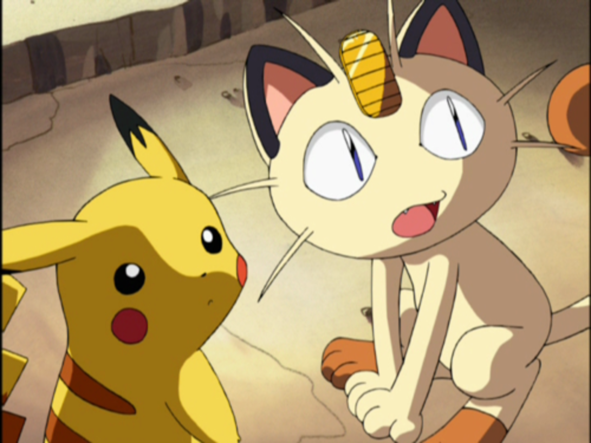 Pokemon e Meowth, um dos muitos personagens gato da série Pokemon.