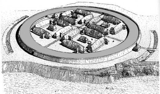 Reconstruction of Trelleborg ring fortress on Sjaeland, the main Danish island