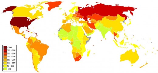 Incarceration rate map. Which is safer, yellow or red?