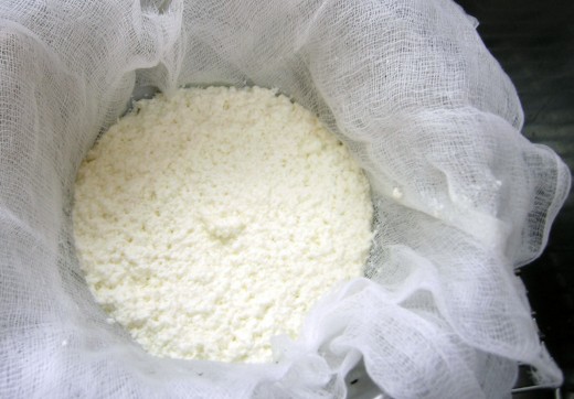 This is what the cheese looks like when you pour it into the cheese cloth.