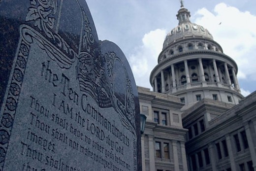 A monument at the Oklahoma State Capital Building  depicting the written Ten Commandments.  One of the most infamous symbols of all Christian "media".