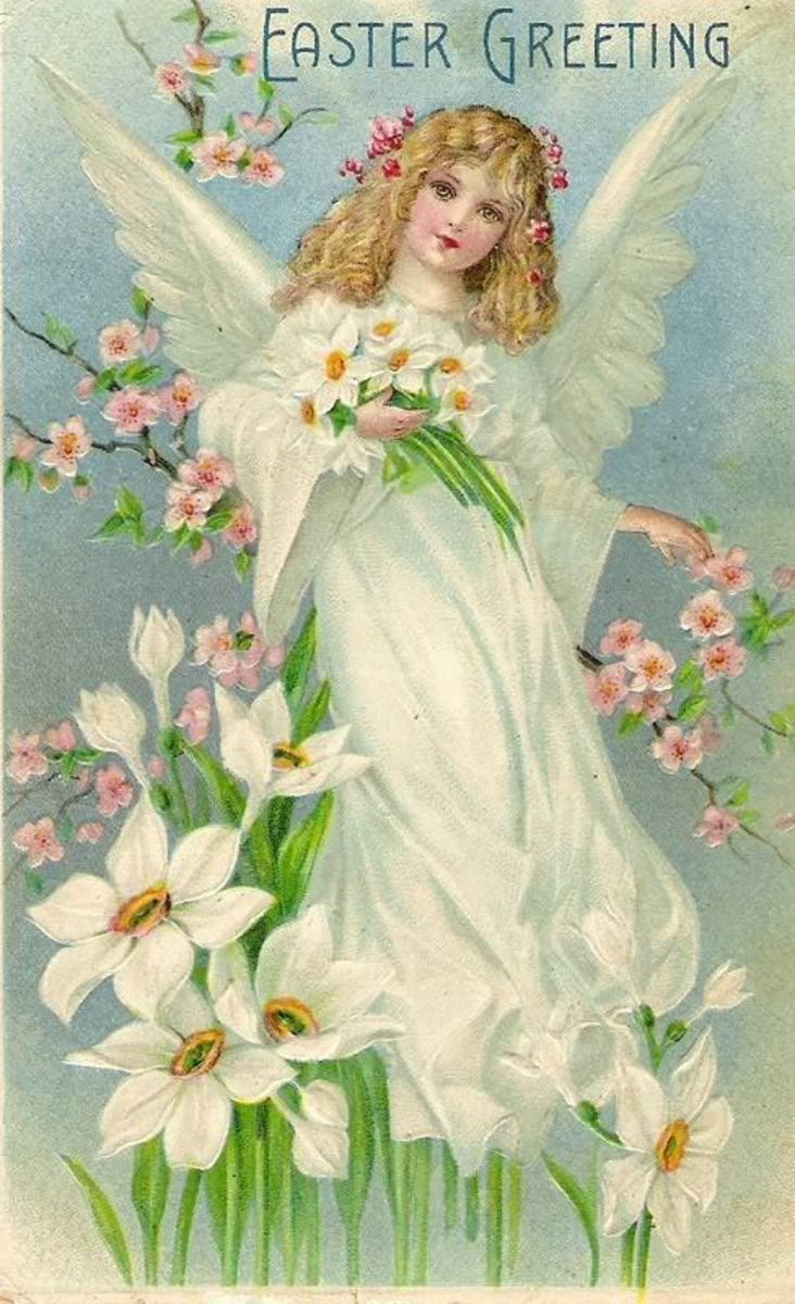  Female Easter angels are a common motif in vintage cards. Could this be a memory of our lost Easter goddess?