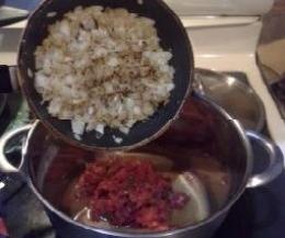 Step Five: Add your cooked onions and garlic to your soup pot