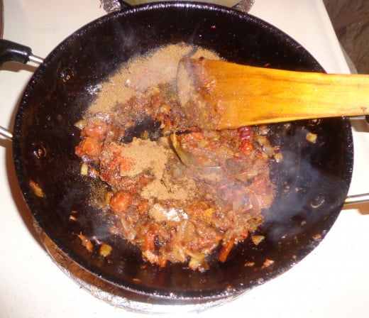 Channa masala powder, turmeric powder, salt  is added in the pan.