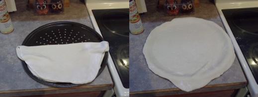 Step Eight: Transfer your dough to your pizza pan, Step Nine: Lay it out flat on your pizza pan