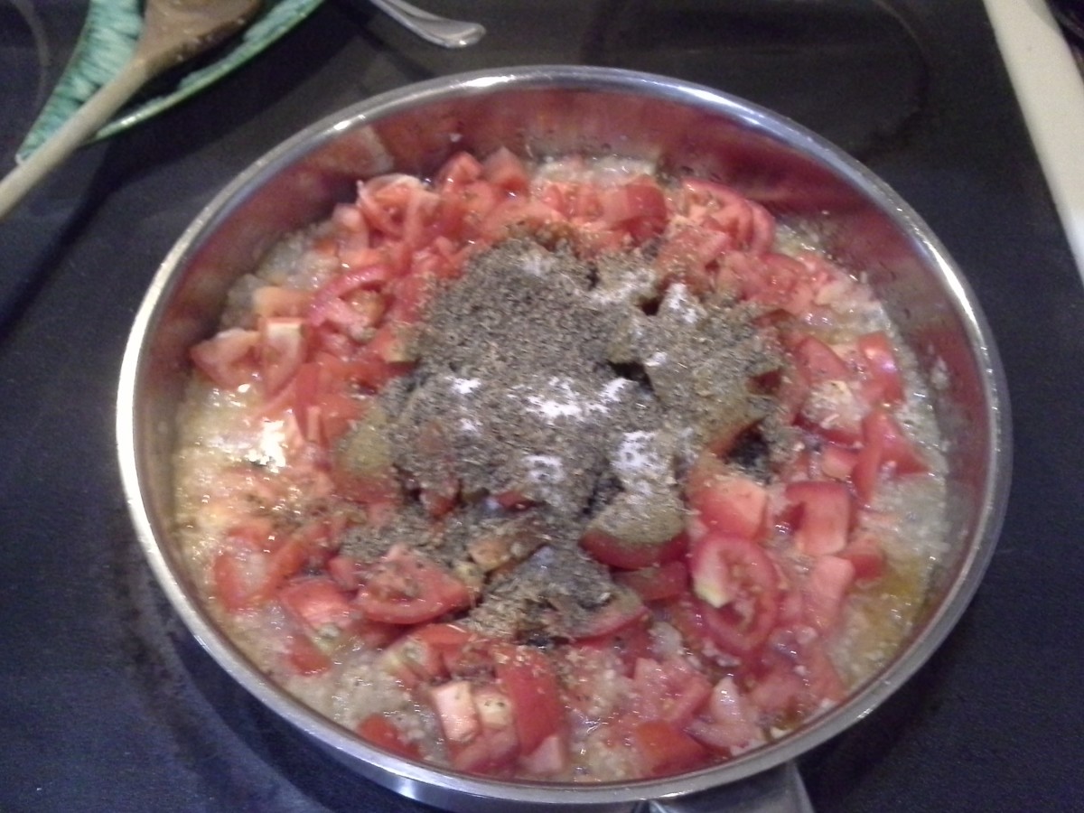 Step Four: Add your basil; I love basil so I added a ton and I used dried spices