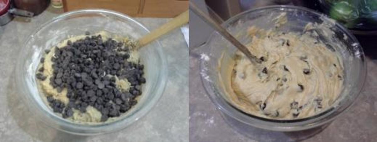 Step Five: Add in your two cups of chocolate chips, Step Six: Mix well