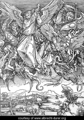 St Michael and his Angels Fight the Dragon Fight, Albrecht Durer (1471-1528)