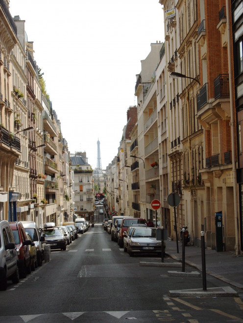 View of rue Lantiez with the Eiffel Tower in the background