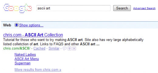 Google Search results for ASCII Art