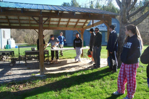 Lining up for breakfast. 2010