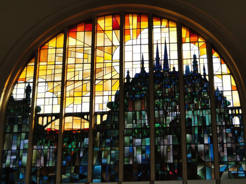 Stained glass window, main hall, Luxembourg City railroad station