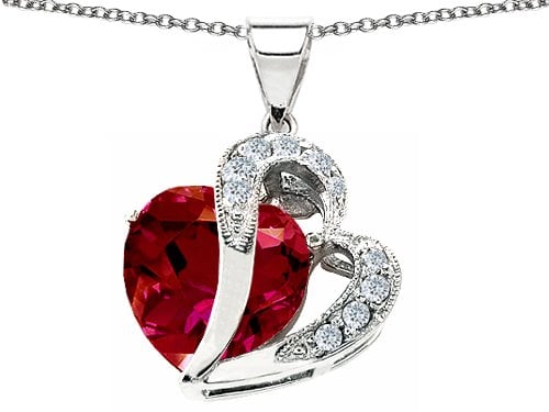 Original Star K 12mm Created Ruby Double Heart Pendant With Sterling Silver Chain