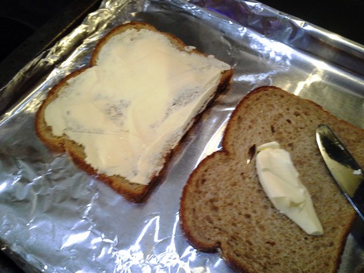 Make sure that you are spreading your butter enough to cover any sight of the bread below.