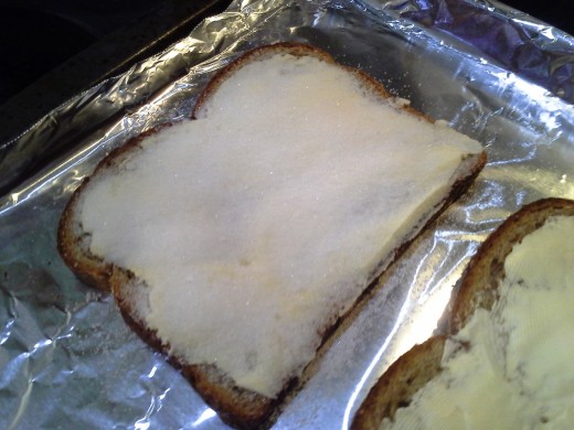You'll want enough sugar on each piece to boil with the butter and create a crunchy layer on each piece of toast.