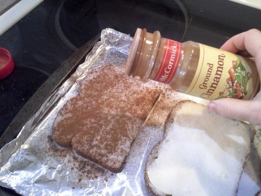 Step Five: Finally, sprinkle cinnamon on each piece of toast