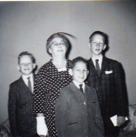 Fay Todd (Krebs) with her grandsons, Left to Right: David,Michael, and Timmy.